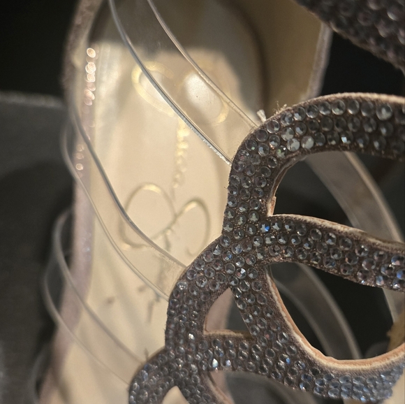 SALE STUNNING JESSICA SIMPSON Elegant Women's Strappy Heels - Silver Tan Jewels - Picture 4 of 9